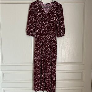 All in Favor Burgundy Floral V-Neck Maxi Dress